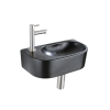QeramiQ Fuente Ensemble de lavabo - 40x21.5x12cm - gauche - lisse - demi-rond - 1 trou de robinet - céramique - robinet de lavabo en acier inoxydable brossé - bouchon de vidange - siphon abaissé - noir mat SW1232813