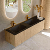 MONDIAZ KURVE 155cm Meuble salle de bain avec module 25 D - couleur Oak - 2 tiroirs - 1 porte - vasque CLOUD double / gauche - 2 trous de robinet - Urban SW1138417