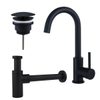 FortiFura Calvi Kit robinet lavabo - robinet haut - bec rotatif - bonde non-obturable - siphon design - Noir mat SW911746