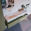 Mondiaz ALAN-DLUX Ensemble de meuble - 150cm - meuble Army mat - 1 tiroir - Lavabo Cloud Frappe suspendu - vasque Gauche - 0 trous de robinet SW805541