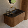 MONDIAZ KURVE 75cm Meuble salle de bain avec module 25 G - couleur Walnut - 1 tiroir - 1 porte - vasque GRUNNE droite - sans trous de robinet - Urban SW1138441