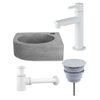 Fortifura Fuente Fonteinset - 31.5x31.5x10cm - 1 kraangat - hoek - fonteinkraan wit mat - beton - beton (grijs) SW1419194