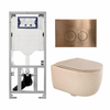 QeramiQ Dely Swirl Toiletset - 36.3x51.7cm - Geberit UP320 inbouwreservoir - met Burda frame - slim zitting - koperen bedieningsplaat - ronde knoppen - mat beige SW1130216