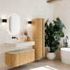 MONDIAZ THOR-DLUX Meuble de salle de bains - 100cm - arrondi gauche + droite - couleur Oak - 1 tiroir - 2 portes - Vasque suspendue CLOUD Gauche sans trou de robinet - couleur Meli SW1467469