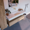 Mondiaz ALAN-DLUX Ensemble de meuble - 130cm - meuble Washed Oak mat - 2 tiroirs - Lavabo Cloud Opalo suspendu - vasque Centre - 0 trous de robinet SW809055