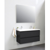 Basic Bella Meuble lavabo acrylique noir avec 2 trou de robinet avec miroir 100x55x46cm Flat Pack Noir mat SW538857