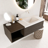 MONDIAZ BUKLA 120cm ensemble de meuble avec module ouvert 40 couleur Marron Foncé avec 1 tiroir. Lavabo CLOUD à droite 0 trous de robinet couleur Talc. SW1382088