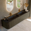 Mondiaz KURVE Ensemble de meuble de salle de bains - 200x46x40cm - 2 tiroirs - 2 portes - vasque solid surface - double - 2 trous de robinet - Shadow SW1414313