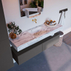 Mondiaz ALAN-DLUX Ensemble de meuble - 150cm - meuble Dark grey mat - 2 tiroirs - Lavabo Cloud Glace suspendu - vasque Centre - 0 trous de robinet SW805610