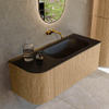 MONDIAZ KURVE 115cm Meuble salle de bain avec module 25 G - couleur Oak - 1 tiroir - 1 porte - vasque BIG SMALL droite - sans trous de robinet - Urban SW1138402