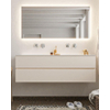 MONDIAZ VICA Badkamermeubelset - 150cm - 2 lades - wasbak Moon dubbel - 0 kraangaten - solid surface linen SW410915