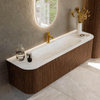 MONDIAZ KURVE-DLUX 160cm Meuble salle de bain avec module 25 G et D - couleur Walnut - 1 tiroir - 2 portes - vasque BIG MEDIUM centre - 1 trou de robinet - couleur Opalo SW1137685