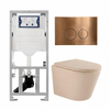 QeramiQ Dely Pack WC - 36,3x51,7cm - à fond creux - sans bride - réservoir encastré Geberit UP320 - abattant WC softclose 35 mm - plaque de commande en cuivre - boutons ronds - beige mat SW1236515