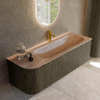 MONDIAZ KURVE-DLUX Meuble de salle de bains 135cm arrondi à gauche couleur Shadow avec 1 tiroir et 1 porte. Vasque BIG MEDIUM à droite 1 trou de robinet Saba. SW1433261