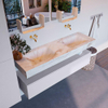 Mondiaz ALAN-DLUX Ensemble de meuble - 150cm - meuble Cale mat - 1 tiroir - Lavabo Cloud Frappe suspendu - vasque Gauche et droite - 0 trous de robinet SW805160