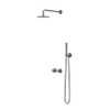 IVY Pact Ensemble de douche pluie - encastré - symmetry - inverseur d'arrêt 2 voies - bras de plafond 30 cm - tête de douche slim 25 cm - barre de douche avec sortie - flexible de douche 150 cm - douchette satin spray - Noir métal brossé PVD SW1035951