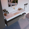 Mondiaz ALAN-DLUX Ensemble de meuble - 150cm - meuble Dark grey mat - 1 tiroir - Lavabo Cloud Opalo suspendu - vasque Centre - 0 trous de robinet SW806448