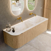 MONDIAZ KURVE-DLUX Meuble de salle de bains 145 cm avec module 25 L couleur Oak avec 1 tiroir et 1 porte. Lavabo LEAF double / à droite sans trou de robinet couleur Frappe. SW1137381