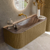 MONDIAZ KURVE-DLUX Meuble de salle de bains 120cm arrondi Gauche + Droite couleur Dusk avec 1 tiroir et 2 portes. Lavabo BIG SMALL Centre sans trou de robinet Oza. SW1432972