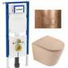 QeramiQ Dely Toiletset - 36.3x51.7cm - Geberit UP720 inbouwreservoir - rimless - diepspoel - zitting - softclose - bedieningsplaat koper - rechthoekige knoppen - mat beige SW1426529