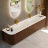 MONDIAZ KURVE-DLUX 200cm Meuble salle de bain avec module 25 G et D - couleur Walnut - 2 tiroirs - 2 portes - vasque STOR SMALL double - 2 trous de robinet - couleur Ostra SW1137906