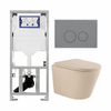 QeramiQ Dely Toiletset - 36.3x51.7cm - diepspoel - rimless - Geberit UP320 inbouwreservoir - softclose toilet zitting - 35mm - bedieningsplaat licht grijs - ronde knoppen - mat beige (wit) SW1236504