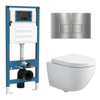 QeramiQ Dely Swirl Compact Toiletset - inbouwreservoir QeramiQ flush - 25mm zitting - metalen bedieningsplaat RVS - rechthoekige knoppen - mat wit SW1590809