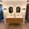 Mondiaz CIRO-DLUX Meuble de salle de bains - 160x45x50cm - Plan-vasque Solid Surface Meli - 2 cuves Double - sans trous de robinetterie - 4 tiroirs - Chêne SW1531435