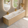 MONDIAZ KURVE-DLUX 165cm Meuble salle de bain avec module 25 D - couleur Oak - 2 tiroirs - 1 porte - vasque STOR SMALL double / gauche - 2 trous de robinet - couleur Glace SW1138005