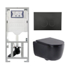 QeramiQ Dely Swirl Toiletset - 36.3x51.7cm - Geberit UP320 inbouwreservoir - met Burda frame - slim zitting - mat zwarte bedieningsplaat - ronde knoppen - mat zwart SW1130192