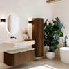MONDIAZ THOR-DLUX 110cm meuble de salle de bains arrondi gauche + droite couleur Walnut avec 1 tiroir et 2 portes. Vasque suspendue CLOUD Gauche sans trou de robinet couleur Meli. SW1462916
