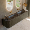 Mondiaz KURVE-DLUX Ensemble meuble de salle de bains - 190x46x40cm - 2 tiroirs - 2 portes - lavabo solid surface - double - sans trou de robinet - Shadow SW1414702
