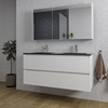 Saniclass Chaci Meuble de salle de bain - 120x46x55cm - lavabo en céramique noir - 2 vasques - 2 trous de robinet - 2 tiroirs - armoire miroir - blanc mat SW856571