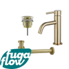 FugaFlow Eccelente Sobrado Slim Slim Kit mitigeur lavabo - robinet bas - bonde clic clac - siphon design bas - PVD Laiton brossé SW1124394