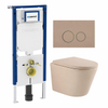 QeramiQ Dely Toiletset - 36.3x51.7cm - diepspoel - rimless - Geberit UP720 inbouwreservoir - softclose toilet zitting - 35mm - bedieningsplaat taupe - ronde knoppen - mat beige SW1427092