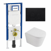 QeramiQ Dely Toiletset - 36.3x51.7cm - diepspoel - rimless - Geberit UP720 inbouwreservoir - softclose toilet zitting - 35mm - metaal mat zwarte bedieningsplaat - ronde knoppen - mat wit SW1428003