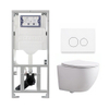 Pack WC QeramiQ Dely Swirl Compact - réservoir encastrable Geberit UP320 - avec bâti-support Burda - abattant 25 mm - plaque de commande en métal blanc mat - boutons ronds - blanc brillant SW1592318