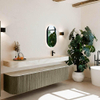 MONDIAZ THOR-DLUX Meuble de salle de bains - 200cm - arrondi gauche + droite - couleur Shadow - 2 tiroirs - 2 portes - Vasque suspendue CLOUD droite 1 trou de robinet couleur Ostra SW1467055