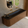 MONDIAZ KURVE 145cm Meuble salle de bain avec module 25 G - couleur Walnut - 1 tiroir - 1 porte - vasque BIG LARGE droite - sans trous de robinet - Urban SW1138516