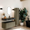MONDIAZ THOR-DLUX 110cm meuble de salle de bains arrondi gauche + droite couleur Shadow avec 1 tiroir et 2 portes. Vasque suspendue CLOUD Droite 1 trou de robinet couleur Lava. SW1462879