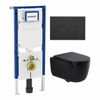 QeramiQ Dely Swirl Pack WC - 36,3x51,7cm - réservoir encastré Geberit UP720 Duofix Sigma - assise 35mm - plaque de déclenchement mat anthracite - boutons ronds - mat noir SW1413161