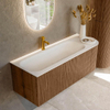 MONDIAZ KURVE 125cm Meuble salle de bain avec module 25 D - couleur Walnut - 1 tiroir - 1 porte - vasque BIG MEDIUM gauche - 1 trou de robinet - Talc SW1138314