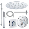 Grohe - Adema Rise Ensemble de douche pluie encastré - 2 fonctions - avec pomme de douche Adema Rise 20cm - douchette sur barre - bras de plafond - barre coulissante 90 cm - Grohe Grohtherm mitigeur thermostatique encastré - chrome SW811910