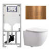Pack WC QeramiQ Dely Swirl Compact - réservoir encastrable Geberit UP320 - avec bâti-support Burda - abattant slim - plaque de commande en métal cuivre - boutons rectangulaires - blanc mat SW1595640
