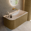 MONDIAZ KURVE-DLUX Meuble de salle de bains 95cm arrondi gauche couleur Dusk avec 1 tiroir et 1 porte. Lavabo BIG SMALL droite sans trou de robinet Meli. SW1431873
