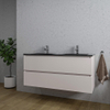 Saniclass Chaci Meuble de salle de bain - 120x46x55cm - lavabo en céramique noir - 2 vasques - 2 trous de robinet - 2 tiroirs - mat cotton (beige) SW1182347