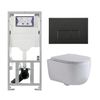 QeramiQ Dely Swirl Toiletset - 36.3x51.7cm - Geberit UP320 inbouwreservoir - met Burda frame - slim zitting - mat zwarte metalen bedieningsplaat - rechthoekige knoppen - wit glans SW1126102