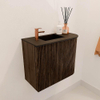 Mondiaz JOYA 51.6cm meuble de toilette - arrondi droit couleur Walnut - Vasque FAYE position Gauche 1 trou de robinet couleur Urban. SW1421350