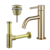 Fortifura Calvi Slim Wastafelkraanset - lage wastafelkraan - klikwaste plug - design - sifon - PVD - geborsteld messing (goud) SW915277