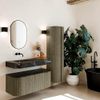 MONDIAZ THOR-DLUX 110cm meuble de salle de bains arrondi gauche + droite couleur Shadow avec 1 tiroir et 2 portes. Vasque suspendue CLOUD Gauche sans trou de robinet couleur Lava. SW1462905